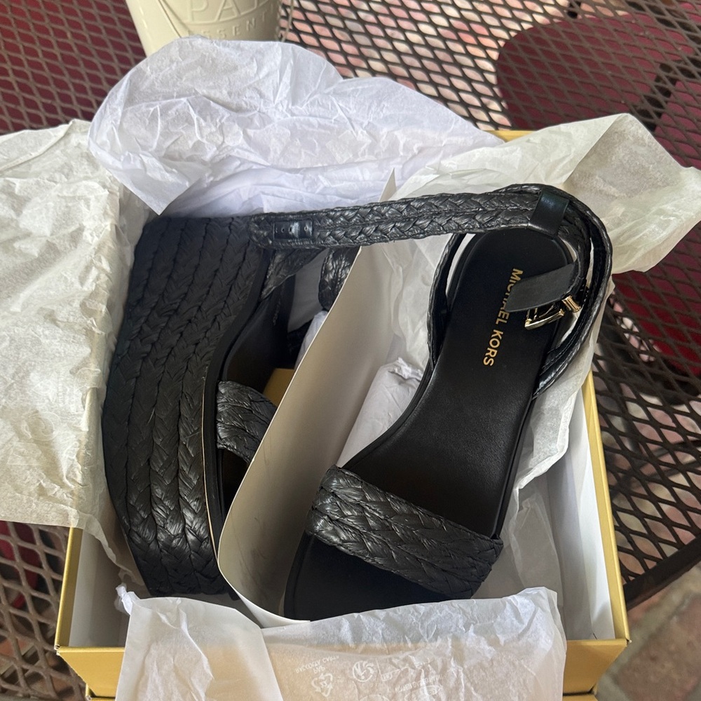 Michael Kors Black Braided Wedge Sandals